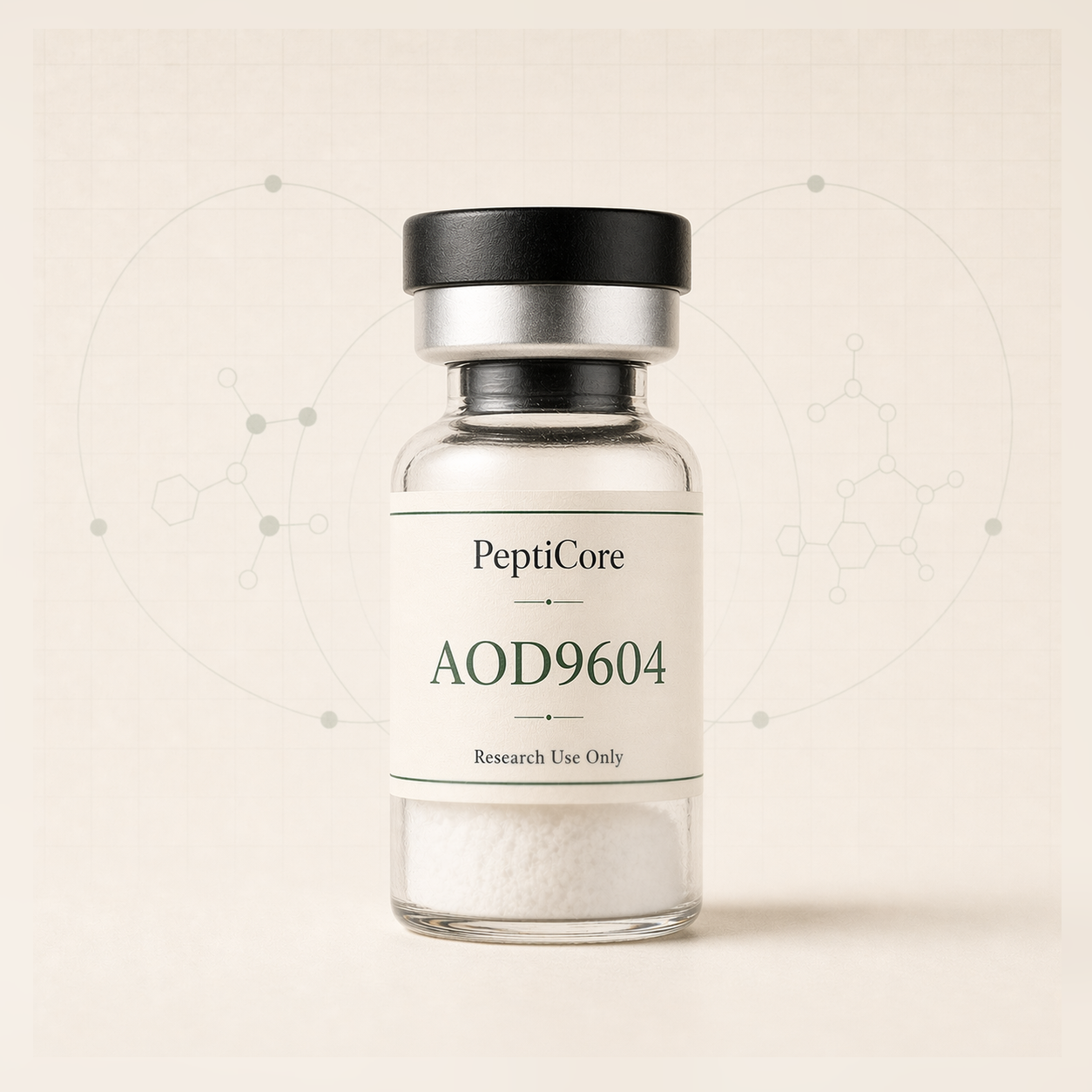 AOD-9604 research-use peptide vial from PeptiCore
