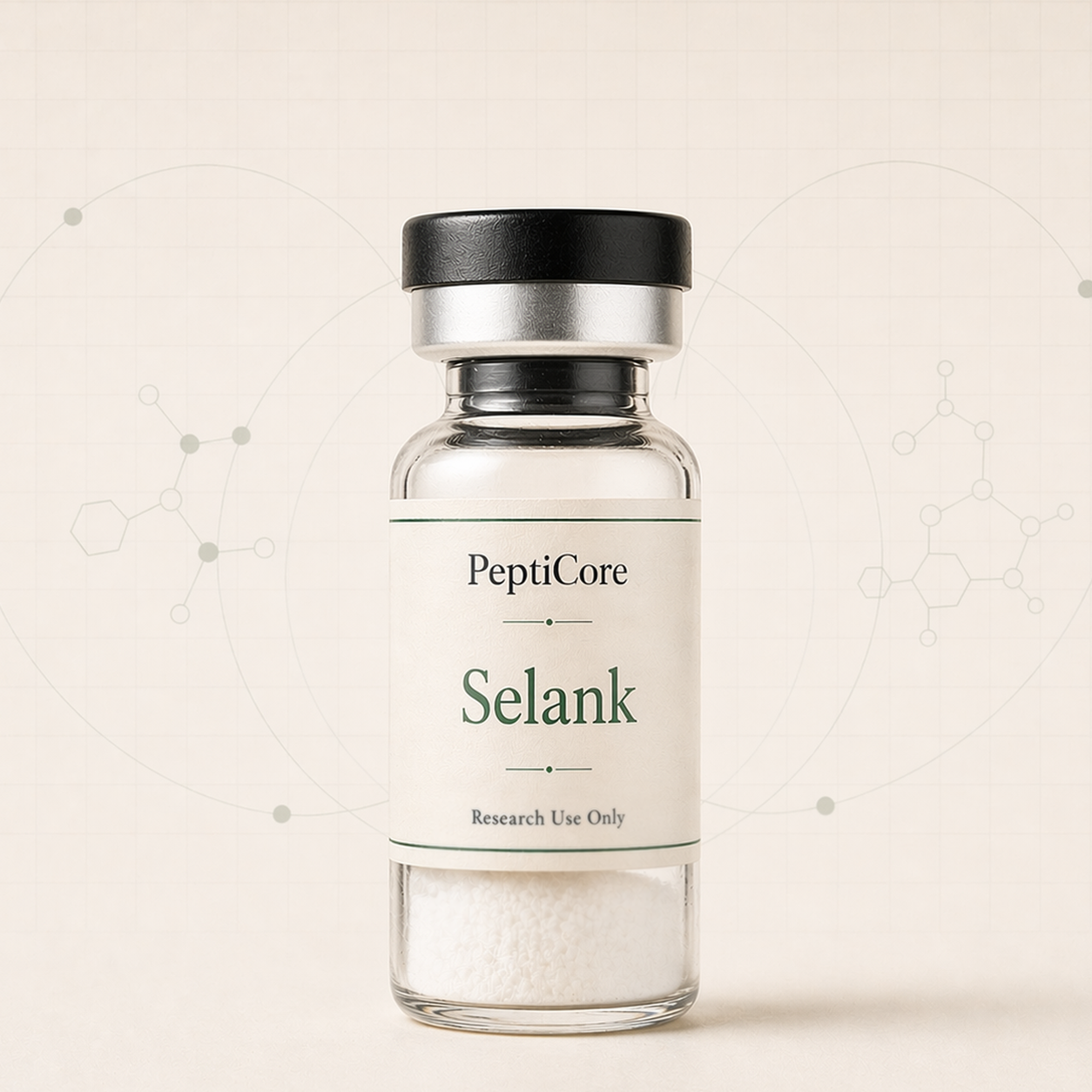 Selank research-use peptide vial from PeptiCore